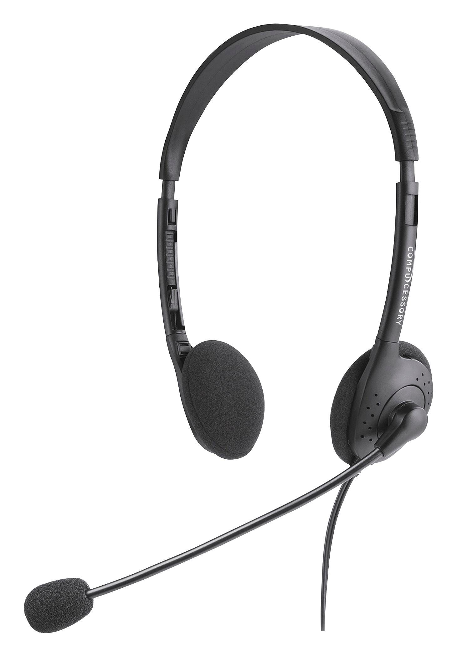 Compucessory Lightweight Stereo On-Ear Headphones with Microphone, Black 1445946